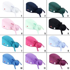Surgical Doctor Nurse Bouffant Scrub Hats Adjustable Cap Head Cover With Buttons