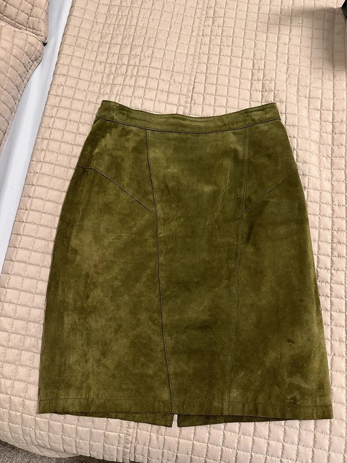 Vintage Melbourne Elements Green Suede Leather Skirt … Gem