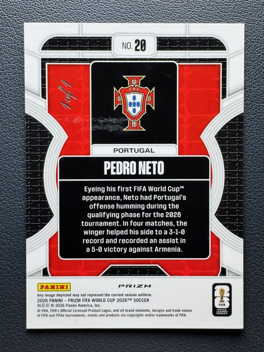 2026 Panini Prizm FIFA World Cup Pedro Neto Phenomenon #20 Black Prizm 1/1 1of1 view 2