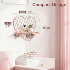 Afuly Rose Gold Floating Shelves Wall Mounted Metal Heart Design Small Storage