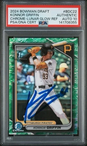 Konnor Griffin Signed 2024 1st Bowman Chrome Lunar Glow Refractor PSA 10 Auto