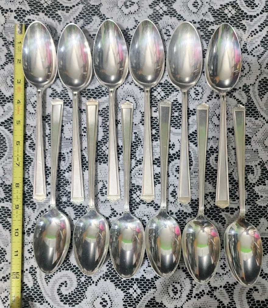 👌SET OF 12 ANTIQUE c1923 ANNIVERSARY SILVERPLATED TABLE SERVING SPOONS 🍲🥄