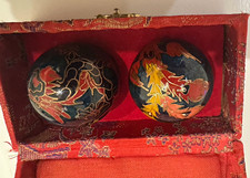 Vintage Chinese Baoding Health Balls Pair Hand Painted Boxed Meditation Exercise