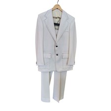 College Roe Mens 1970's White Polyester 2 Piece suit Blue highlighted seams