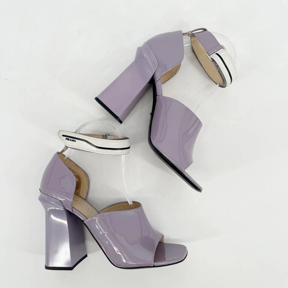 Sandalia Prada lavanda pastel charol correa al tobillo tacón bloque IT 39 Foto 4 de 4