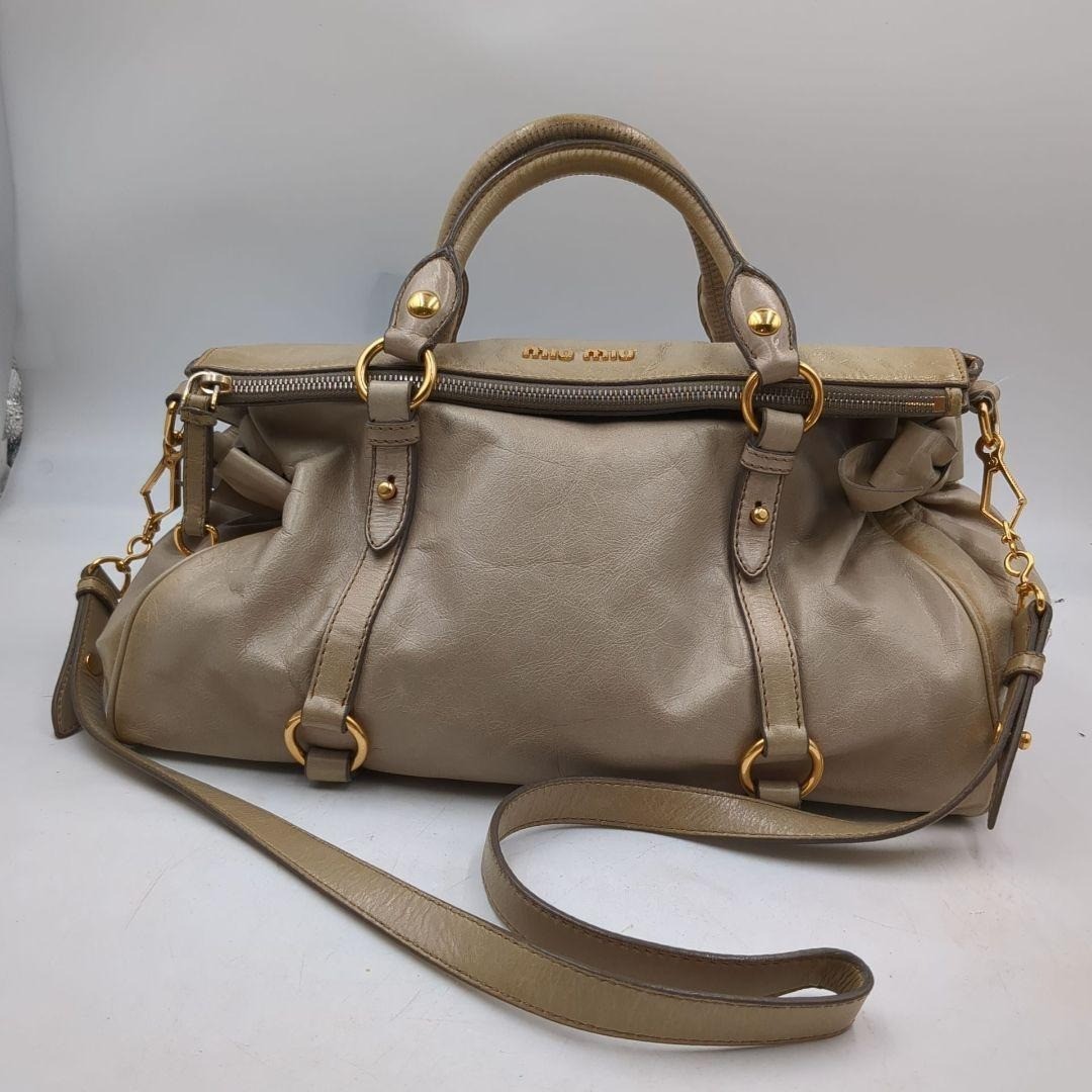 バッグ miu miu vitello lux hand bag gray 2way Miu Miu Vitello Lux 2-way Shoulder Bag Handbag Gray Leather | eBay