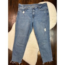 Old Navy O.G. Straight Jeans 18 Light Wash High Rise Distressed Stretch Women