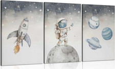 3Pcs Astronaut Canvas Wall Art Set for Kids' Bedroom - Space Adventure Decor