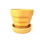 McCoy Basket Weave Planter Yellow Ceramic Flower Pot Saucer USA Vintage