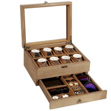 Uten Wooden Watch Box 8-10-12 Slot 2-Layer w/ Drawer Jewelry Organizer Display