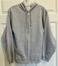 Jerzee Men's Heather Gray Fleece Full Zip Hooded Hoodie Sweatshirt  Size Small