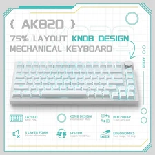 AJAZZ AK820 75% Wired Gaming Keybaord,Hot Swap,Ice Blue Backlit,82 Keys & Knob