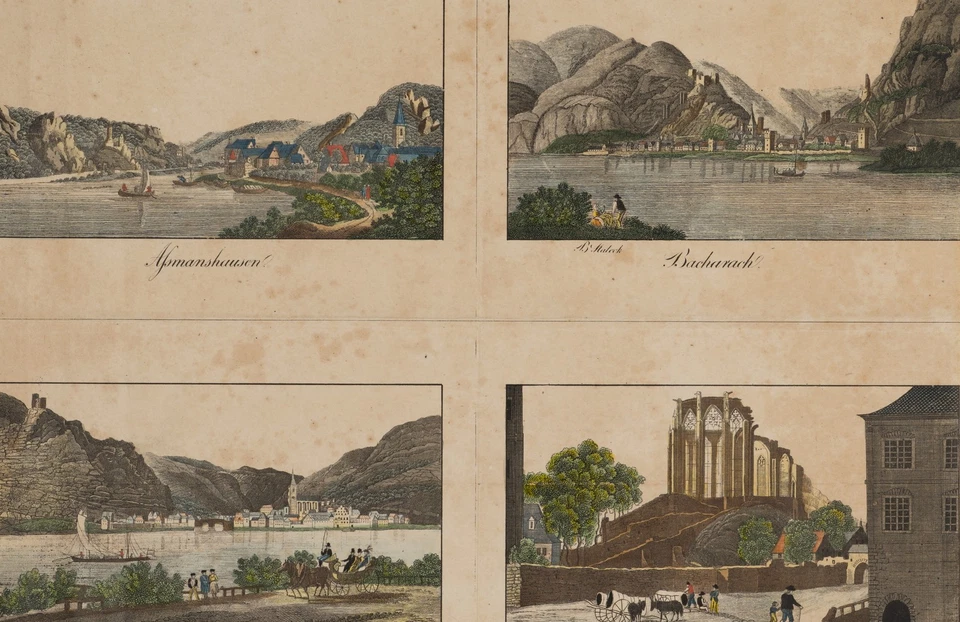 J. SCHOLZ (19.Jhd), Rheingegenden Ansichten, Stahlstich Romantik Landschaft - Bild 4 von 4