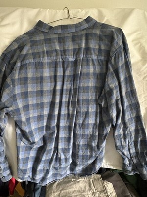Pendleton Plaid Button Down Cotton Wool Blend Landry Shirt Mens L Blue/Gray