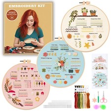 Beginner Embroidery Kit for Adults, 3 Pack Cross Stitch Kits with Pre-Printed...