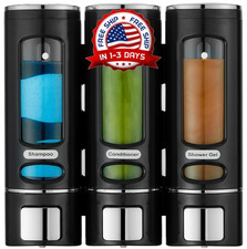 3-Chamber Wall Mounted Shampoo Conditioner Dispenser Refillable Bathroom Org