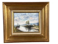 Impressionist Painting Claude Alacio View Of Trouville River Normandy Hst
