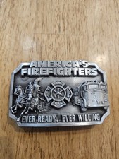 Vintage Commerative America's Firefighter Buckle By Siskiyou 1983