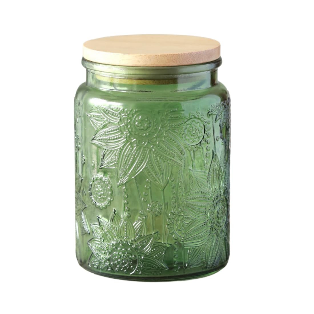 Green Glass Canister, Candy Jar with Lid, 23.7 FL OZ Vintage Colored Mason Ja...