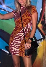 Urban Outfitters Mini Dress Tiger Zebra Multicolor Size Xs Short Sleeve