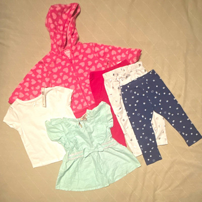 Baby Girl 18M/6pc Okie Dokie Garanimals Hoodie Top Dress Leggings Hearts Cotton