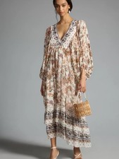 By Anthropologie V-Neck Long-Sleeve Maxi Boho Dress