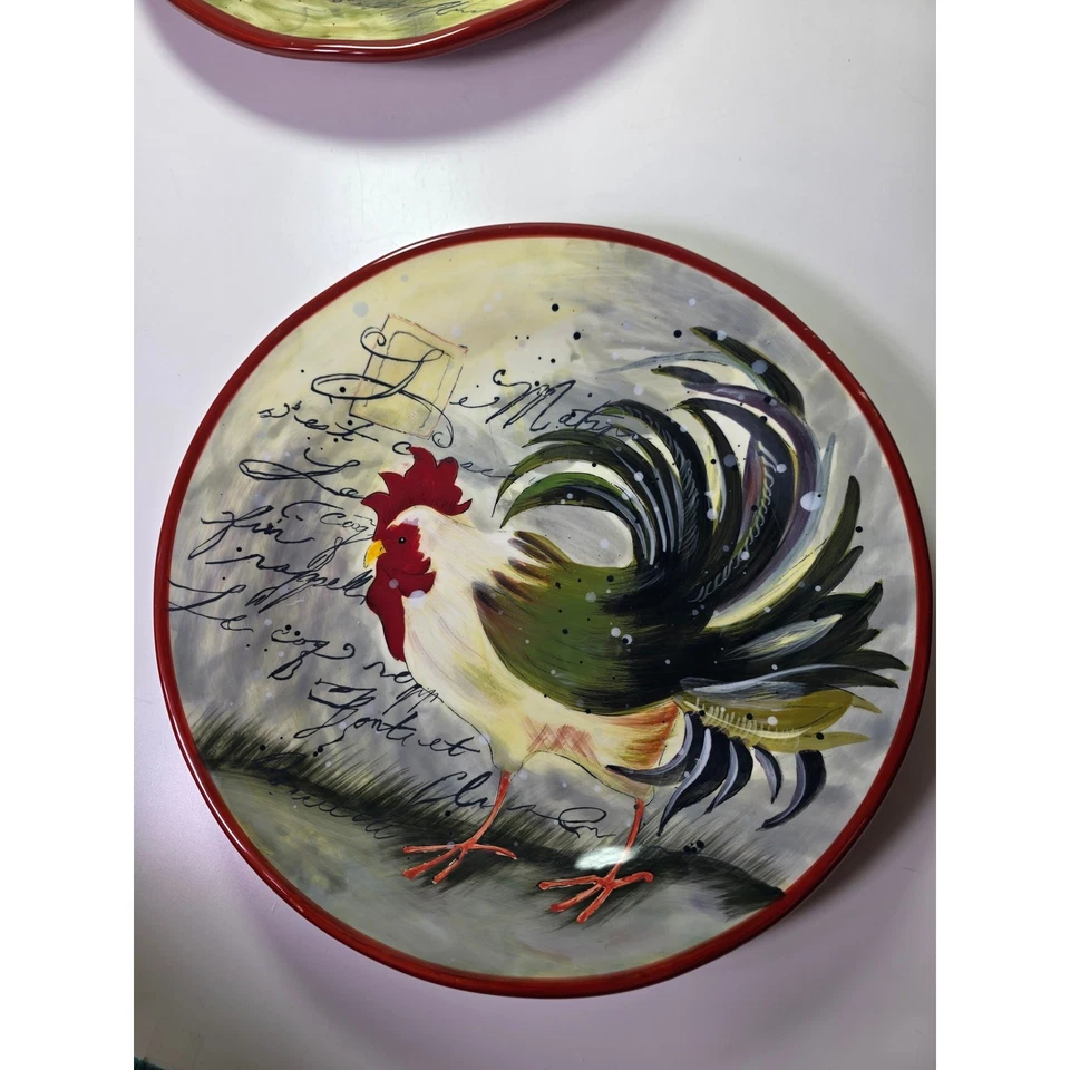 Juego de 3 platos de cena de 11" Susan Winget Rooster Country certificado internacional Foto 2 de 4
