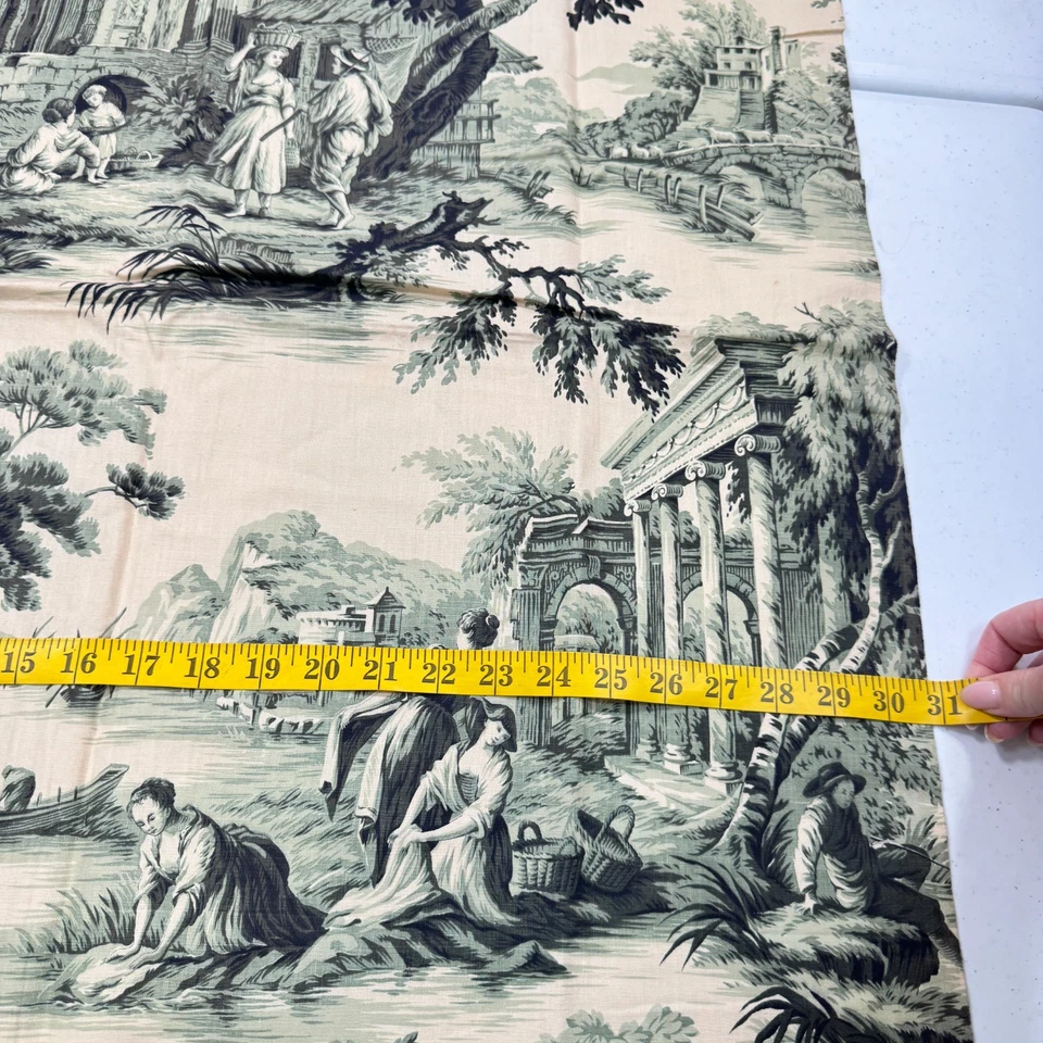 Tela acolchada vintage verde Toile de Jouy algodón neoclásico 30x35 1 yarda Foto 4 de 4