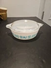 Pyrex Turquoise Amish Butter Print Casserole Dish #471 with Lid 1 PT Chipped