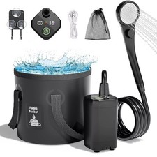 Portable Camping Shower, 6000mAh Rechargeable Shower Pump, Foldable Bucket