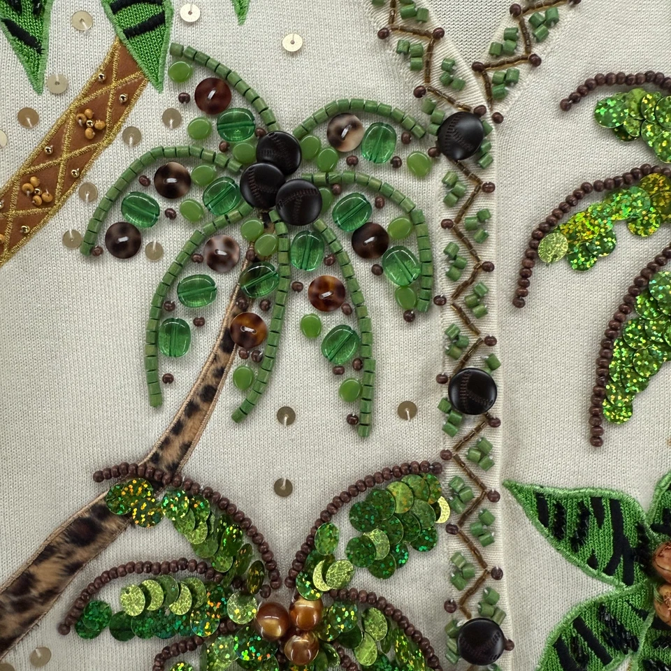 Cárdigan vintage Just B para mujer M beige con botones lentejuelas cuentas palmera artístico Foto 3 de 4