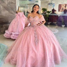 Quinceanera Dresses Beaded 3D Flowers Off Shoulder Sweet 15 16 Prom Ball Gowns