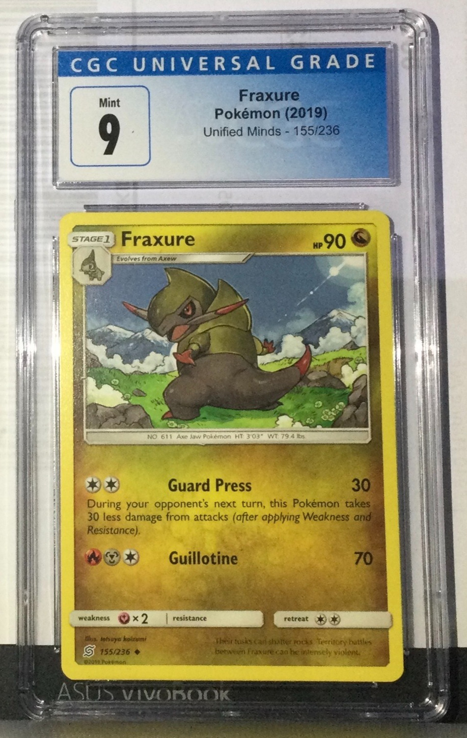 Pokemon Fraxure 155/236 Sm-Unified Minds Reverse Holo CGC Graded 9.0