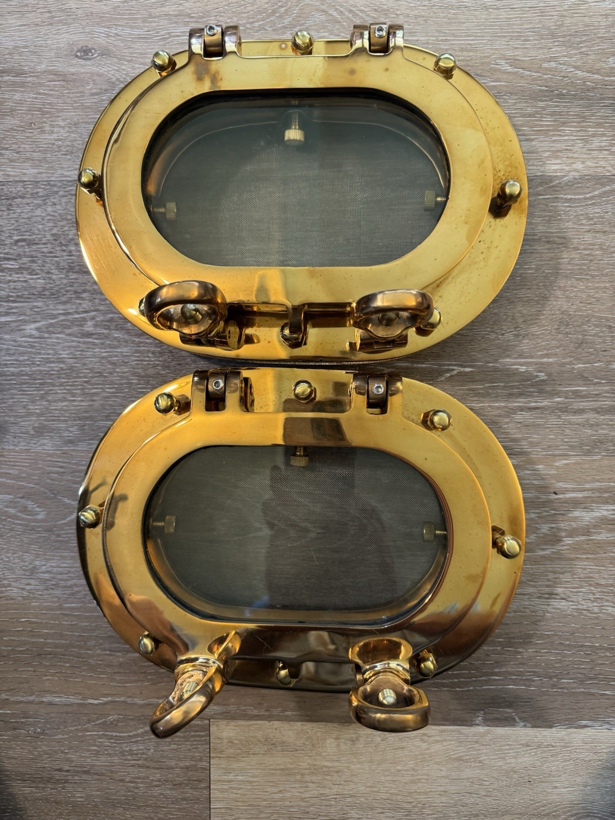 2008 New Brass Port Hole Porthole Port Pair Complete Overall  11” x 7 1/2