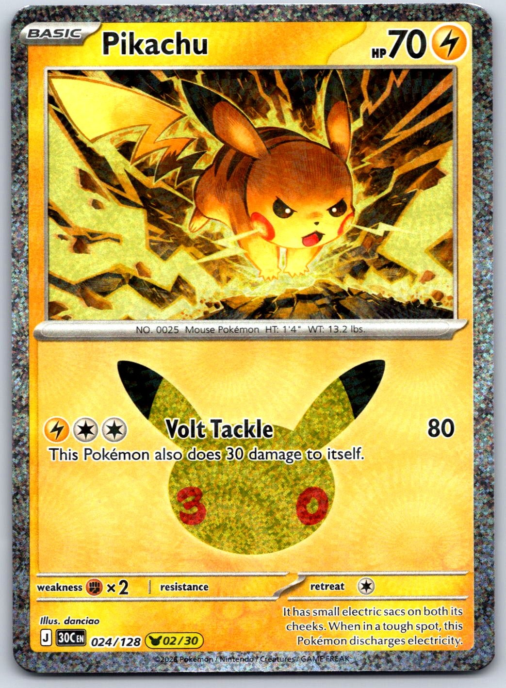 Pikachu Holo Pikachu Rare ME: 30th Celebration 024/128 NM