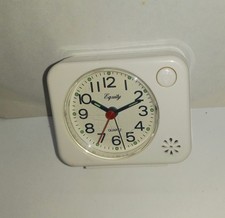 Equity Quartz Analog Portable Alarm Clock Battery Operated White W/ Light