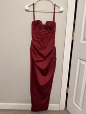 House of CB Red Satin Sweetheart Strappy Maxi Bodycon Dress XS Zip