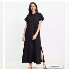 NWT Loft Black Poplin Shirt Maxi Dress Women's 4 Oversized Cotton