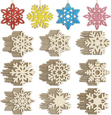 36PCS Hollow Wooden Snowflake Ornaments for Paint Christmas Tree Decorations 9 S