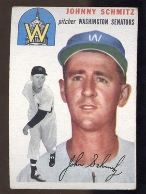 1954 Topps #33 Johnny Schmitz Surface Damage Creased