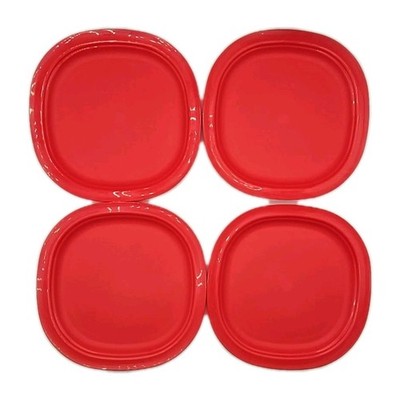 Tupperware Microwave Reheatable Luncheon Plates Sq 9.5'' Red Set of 4 NEW U250