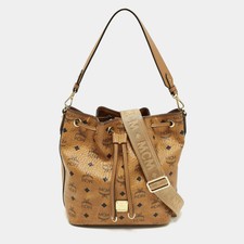 MCM Cognac Visetos Coated Canvas Drawstring B...