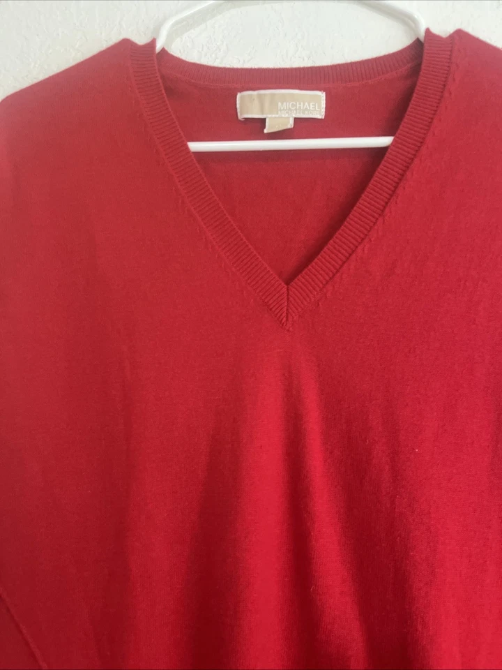 Mujeres Michael Kors Rojo Dorado Cremallera Detalle Pullover Suéter Mediano Cuello en V Foto 4 de 4