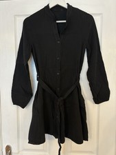 Ladies Black Shirt Dress Ridged Effect, Belted Large