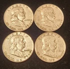 Franklin Silver Half Dollars Lot Of 4 1951, 2 1952s & 1963 90% Silver 49.50g