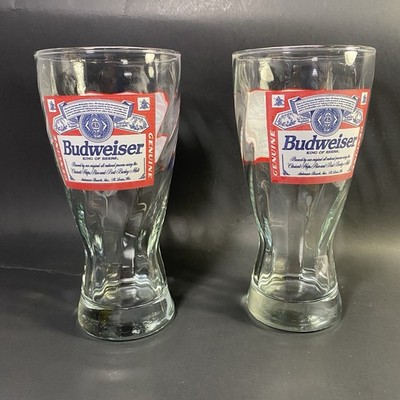 Budweiser King of Beers Glass Set of 2 Pilsner Beer Fluted Tumblers 12 fl oz