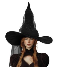 Witch Hat, Black Witch Hats for Women Adult Wizard 24-inch Large Mesh