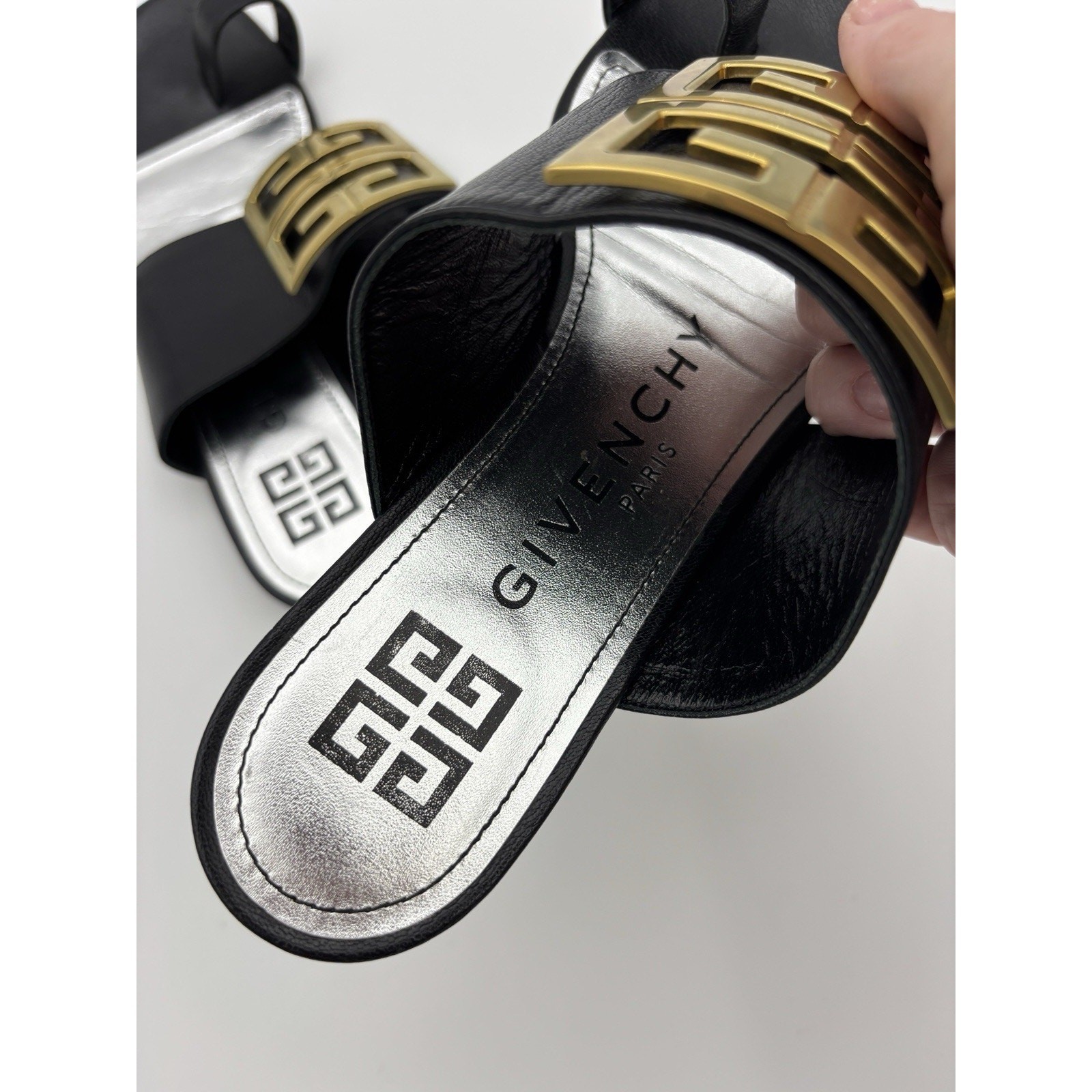 Authentic Givenchy Toe Ring Flat Sandal Black Lea… - image 7