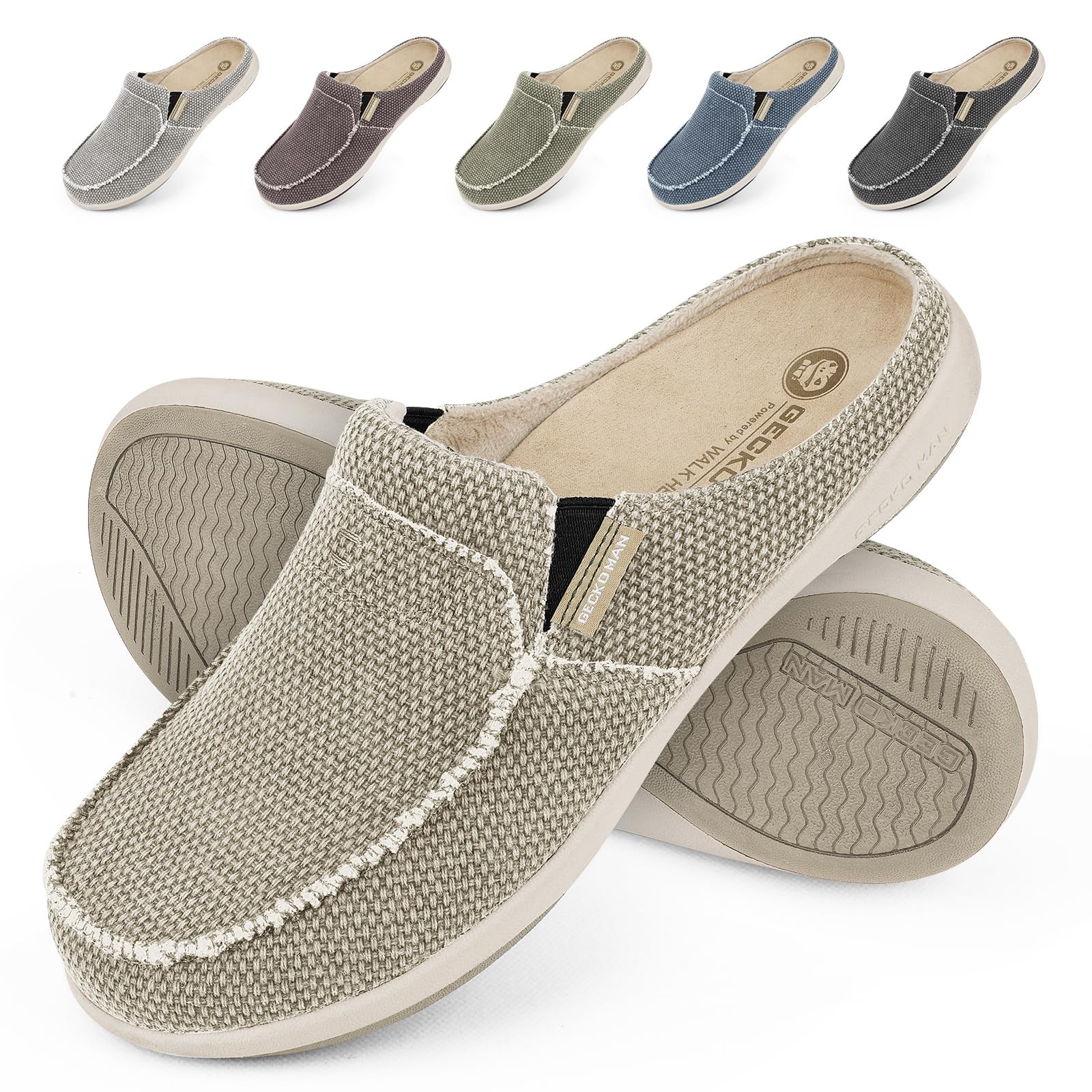 Plantar Fasciitis Slippers for Men with Arch Support, Canvas Orthotic Slipper...