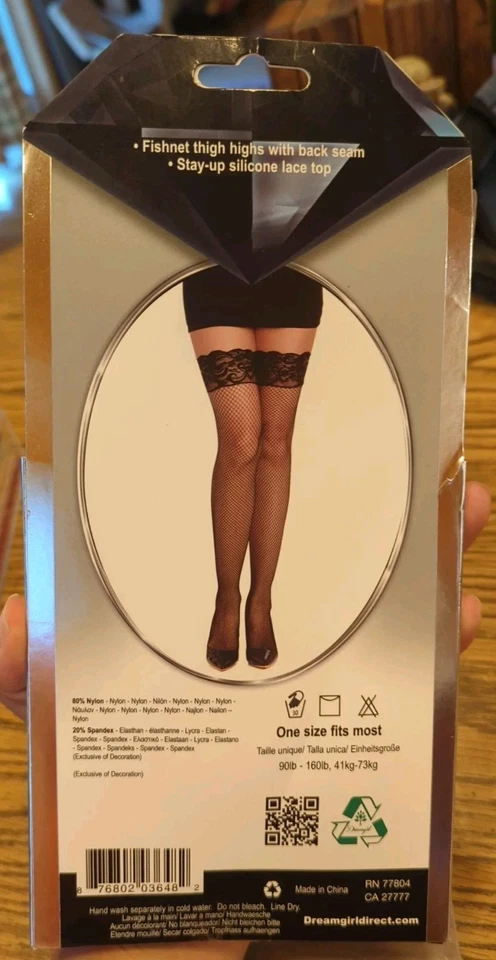 New Women's Thigh-high Stockings Dream Girl Black Fishnet Silicone Lace Top - Image 2 of 2